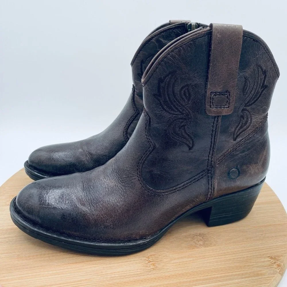 Born Cowboy Boots Womens Size 7.5 Brown Leather Western Ankle Booties Zip - Picture 4 of 11
